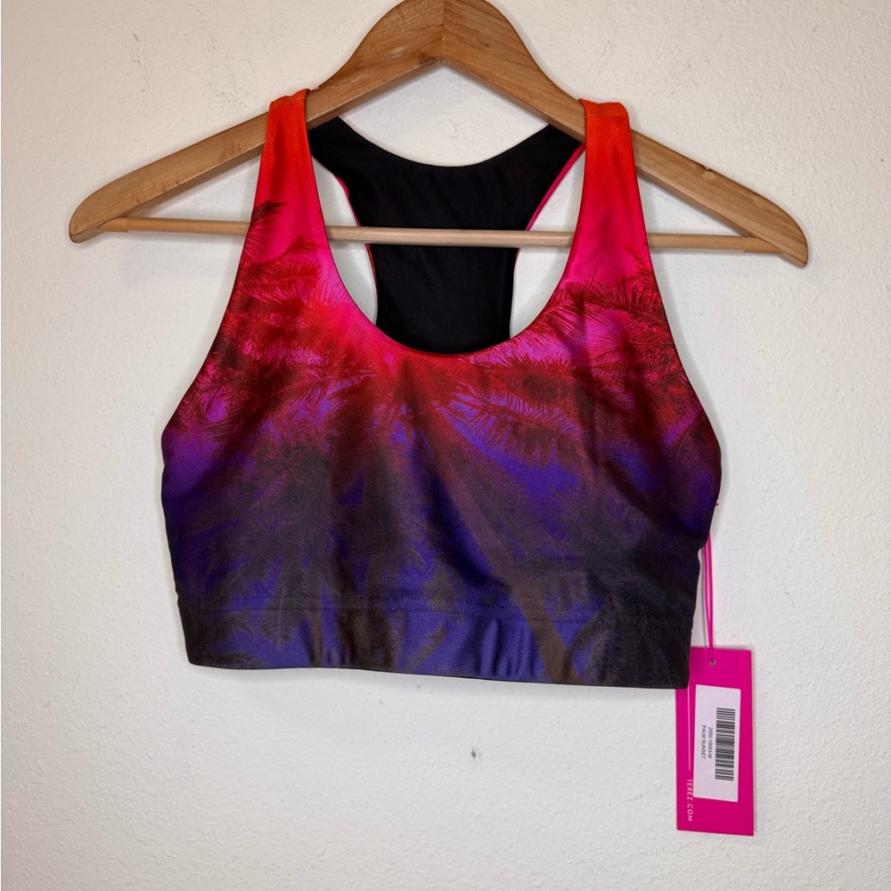 NEW Terez Pink/Purple Palm Leaves Sunset Sports Bra Racerback